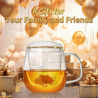 DOPUDO Large Glass Tea Cup, 25.6 oz Borosilicate Glass Tea Mug with Infuser and Lid, Clear Tea Cups for Brewing Scented Tea and Tea Bag. - Image 8