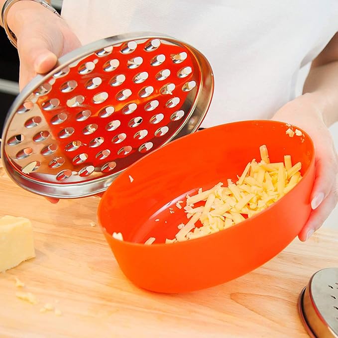 Cheese Grater Citrus Lemon Zester with Food Storage Container & Lid - Perfect For Hard Parmesan Or Soft Cheddar Cheeses, Ginger, Vegetables, Butter, Chocolate & Nutmeg (Red)