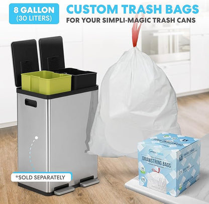 Simpli-Magic 18.5 Gallon (40L x 30L) Dual Compartment Step Trash Can – Kitchen Garbage Can with Waste & Recycling Bins – Slow-Close Lid, Odor Control, Hands-Free, Stainless Steel - Image 10