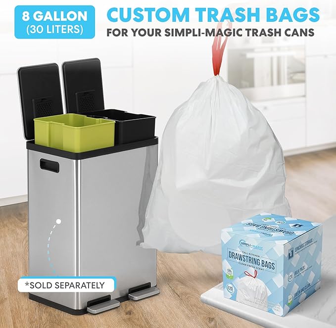 Simpli-Magic 16 Gallon (60L) Elegant Black Step Trash Can – Dual Compartment Kitchen Garbage Can with Waste & Recycling Bins – Slow-Close Lid, Odor Control, Hands-Free, Premium Stainless Steel - Image 10