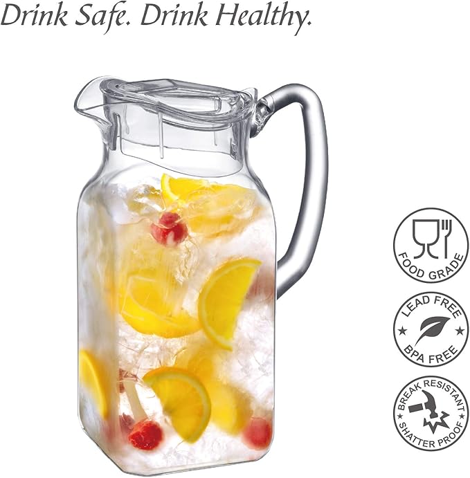 Amazing Abby - Quadly - Plastic Pitcher (64 oz, 2 Quart), Clear Water Pitcher with Lid, Fridge Jug, BPA-Free, Shatter-Proof, Great for Iced Tea, Sangria, Lemonade, Juice, Milk, and More - Image 5