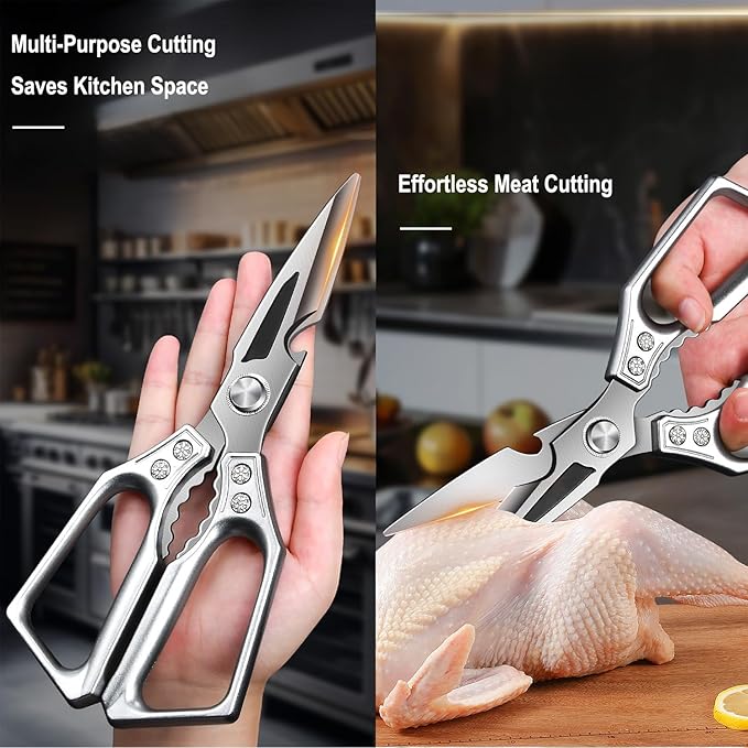 Heavy Duty Kitchen Scissors - 3.0mm Thickened Professional Stainless Steel Blades, All-Purpose Dishwasher Safe Meat & Poultry Shears for Cutting Chicken Bones, Food Prep