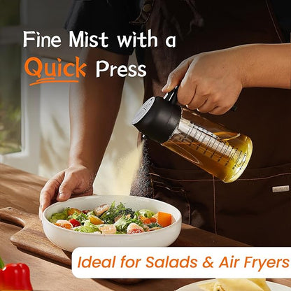TrendPlain 16oz/470ml Glass Olive Oil Sprayer for Cooking – 2 in 1 Olive Oil Dispenser Bottle for Kitchen Gadgets and Air Fryer Accessories, Salad, BBQ - Black & Ash - Image 2