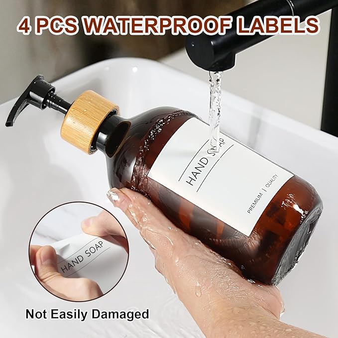 KASUNTING Amber Soap Dispenser Plastic, Brown Dish Soap Dispenser with Bamboo Pump for Kitchen,17 Fl Oz Hand and Dish Dispenser Set for Bathroom, Farmhouse Liquid Soap and Lotion Dispensers Bottle - Image 5