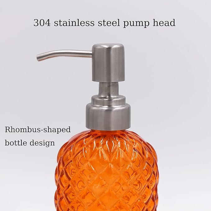 16 oz Diamond Pattern Glass Soap Dispenser, Kitchen and Bathroom Refillable Soap Dispenser with Rust Resistant Stainless Steel Pump for Hand Soap, Lotion Glass Liquid Dispenser - Image 4