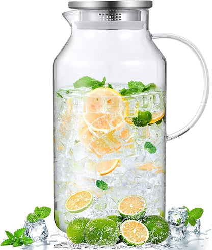 Bivvclaz 1 Gallon Glass Pitcher with Lid and Handle, Water Pitcher for Fridge, Glass Carafe for Hot/Cold Water, Large Iced Tea Jug for Coffee, Juice and Homemade Beverage by Bivvclaz