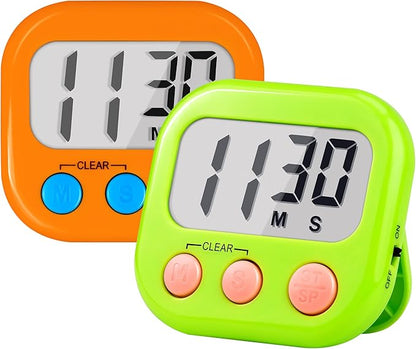 Timer for Kids Teachers Supplies Digital Kitchen Timers for Cooking Large Magnetic Classroom Timer 2Pack-Orange Green