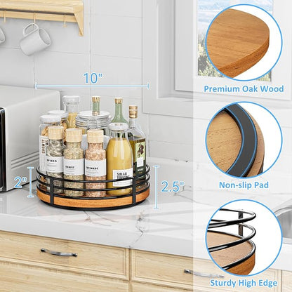 10" Lazy Susan Turntable Organizer - Wood Round Lazy Susan for Cabinet Kitchen Countertop Dining Table Pantry Cupboard Bathroom Coffee Bar Storage Home Decor - Image 6