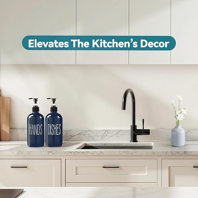 COHOSEGE Glass Soap Dispenser Set 2 Pack,16 Oz Dish Soap Dispenser for Kitchen Sink,Blue Kitchen Accessories and Kitchen Decor,Blue Decorations and Kitchen Utensils for Kitchen - Image 4