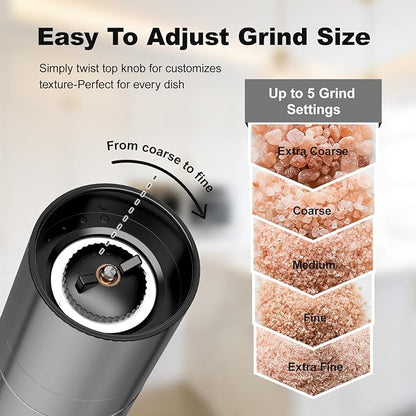 Aelga Salt Grinder Refillable - 4oz Manual Stainless Steel Salt Mill with Wood Lid, 5-Level Adjustable Coarseness, Silicone Funnel - Image 2