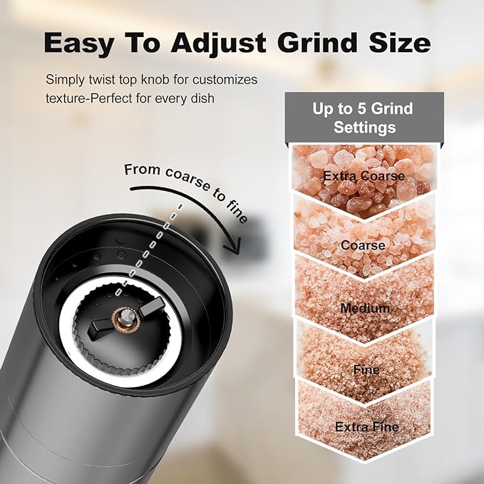 Aelga Salt Grinder with Silicone Funnel - 4oz Glass Manual Mills with Adjustable Ceramic Core & Stainless Steel Sleeve, Refillable Kitchen Gadget - Image 3