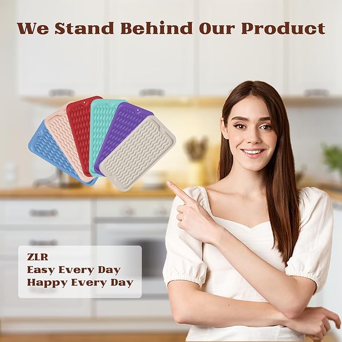 ZLR Silicone Sponge Holder & Sink Caddy Tray (6" x 12") - Narrow Dish Drying Mat for Kitchen Counter - Waterproof Soap Dispenser Organizer, Non-Slip Bathroom Vanity Tray (Milk White) - Image 7