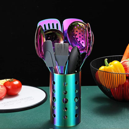 Rainbow Kitchen Utensils Set,13 Pieces Stainless Steel Cooking Utensils Set With Titanium Rainbow Plating,Kitchen Tools Set With Utensil Holder For Non-Stick Cookware Dishwasher Safe (13 Packs) - Image 2