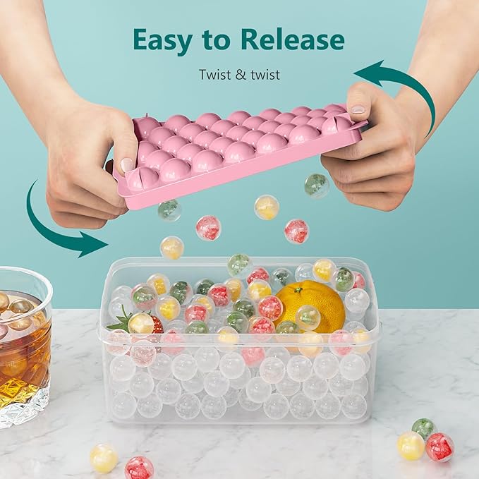 Optish 3 Pack Ice Trays for Freezer, 99 PCS Ice Cube Tray with Lid and Bin, Round Ice Cube Mold, Circle Ice Maker for Chilling Drinks (0.8 inch, Pink) - Image 3