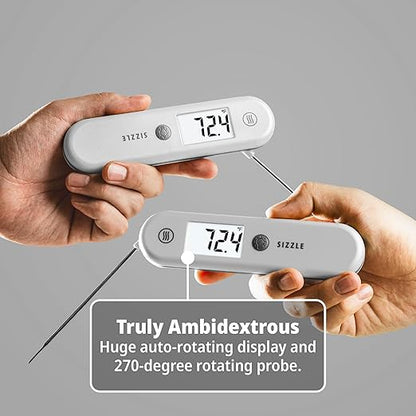 ThermoWorks Sizzle Digital Meat Thermometer – Instant Read in 2 Seconds, Waterproof, Folding Probe with Magnetic Back, Auto-Rotating Backlit Display, for Cooking Food, Grill & BBQ - Dove Grey - Image 2