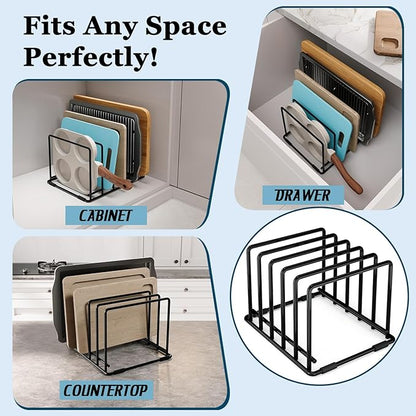 2-Pack Cutting Board Organizer, 5-Slot Steel Kitchen Storage Rack for Cutting Boards, Baking Trays, and Thin Pans - Compact Clutter-Free Solution - Image 6