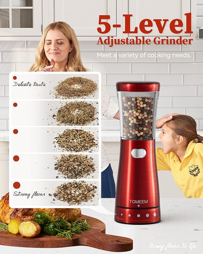 Electric Salt and Pepper Grinder Set with Storage Base, Stainless Steel Rechargeable Salt and Pepper Grinder Set with 4.5 oz Large Capacity, 1.8" Wide Mouth, Adjustable Coarseness, Ideal for Kitchen - Image 2