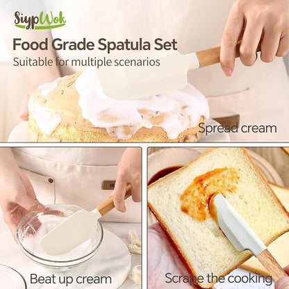 Silicone Spatula Set, Food Grade Rubber Spatula-5 Piece Nonstick Rubber Spatulas, Spoonula, Jar Scraper for Cooking, Baking, Mixing, Frosting - Heat Resistant Up to 600°F (5 Pcs Off-White) - Image 3