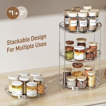LAMU 2 Pack 2 Tier Lazy Susan Turntable Organizer 9.25'' Rotating Spice Rack Organization for Cabinet, Kitchen, Pantry, Countertop, Bathroom, Vanity, Medicine Cabinet Organizer, Clear - Image 3