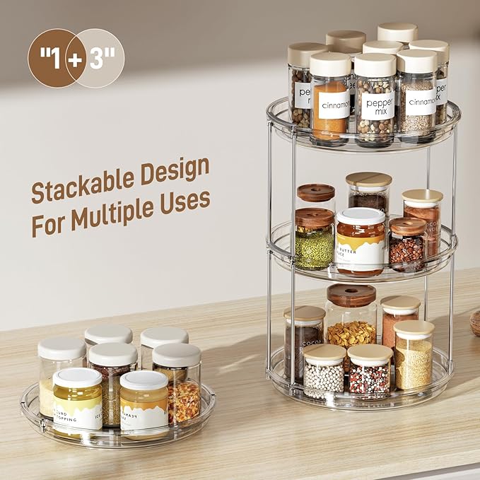 LAMU 3 Pack 2 Tier Lazy Susan Turntable Organizer 9.25'' Rotating Spice Rack Organization for Cabinet, Kitchen, Pantry, Countertop, Bathroom, Vanity, Medicine Cabinet Organizer, Clear - Image 6
