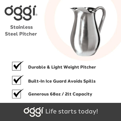 OGGI Stainless Steel Pitcher- Stainless Steel Water w/Ice Guard, Water Carafe, Great Metal Container for Entertaining, Ideal 68oz / 2 Lt Drink Pitcher - Image 7