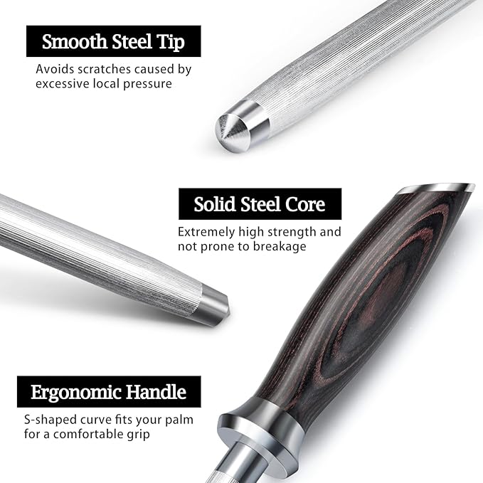 HOSHANHO Honing Rod,12 Inch Professional Kitchen Knife Sharpener Rod, Japanese High Carbon Knife Sharpening Steel with Ergonomic Pakkawood Handle, Ideal for All Chef Knives - Image 4