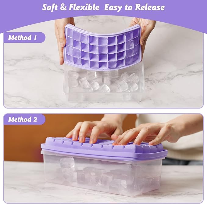 Silicone Ice Cube Tray with Leak-Proof Lid & Storage Bin for Freezer – BPA-Free 36-Piece Nugget Ice Molds, Spill-Resistant Cover & Ice Scoop Container Cover - Image 4