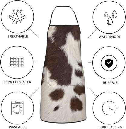 Cow Print Oven Mitts Pot Holders Cooking Apron Set of 5 Silicone Brown Cowhide Western Farmhouse Kitchen Glove Cow Print Apron Non-Slip Heat Resistant for Chef Baking Cooking Grilling BBQ