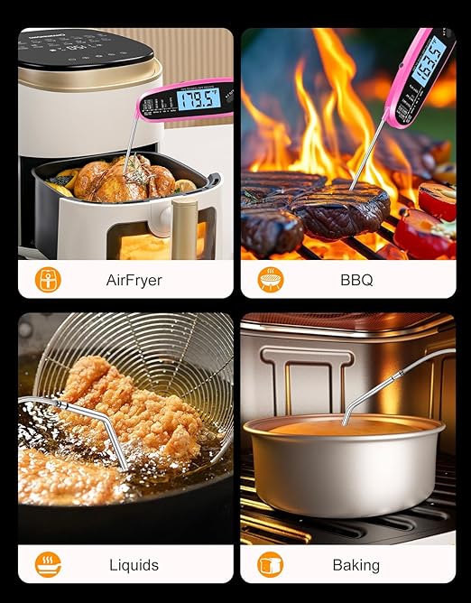 Instant Read Meat Thermometer Digital with Dual Probe & Large Backlit, Food Thermometer for Cooking & Grilling, for Candy/Baking/Oven/BBQ/Grill/Smoker, Pink Kitchen Accessories, Gifts for Mom - Image 5