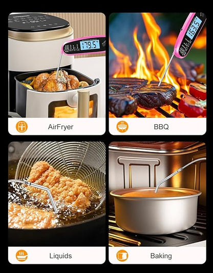 Instant Read Meat Thermometer Digital with Dual Probe & Large Backlit, Food Thermometer for Cooking & Grilling, for Candy/Baking/Oven/BBQ/Grill/Smoker, Pink Kitchen Accessories, Gifts for Mom - Image 5
