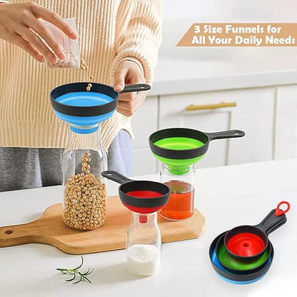 Funnels for Filling Bottles, Wide Mouth Canning Funnel for Kitchen Use Mason Jars, Small Funnel for Transfer Liquid, Oil and Powder, Food Grade Silicone Collapsible Filter Set (3 Pack) - Image 2