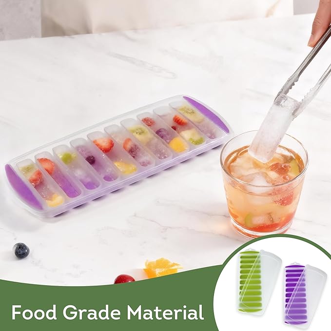 Lily's Home Silicone Ice Cube Tray with Lid Set of 2, BPA-Free, Ideal for Water Bottles & Sports Bottles, Flexible & Stackable Design for Quick Release, Ice Cube Trays for Freezer(11.81"*4.72"*0.95") - Image 5