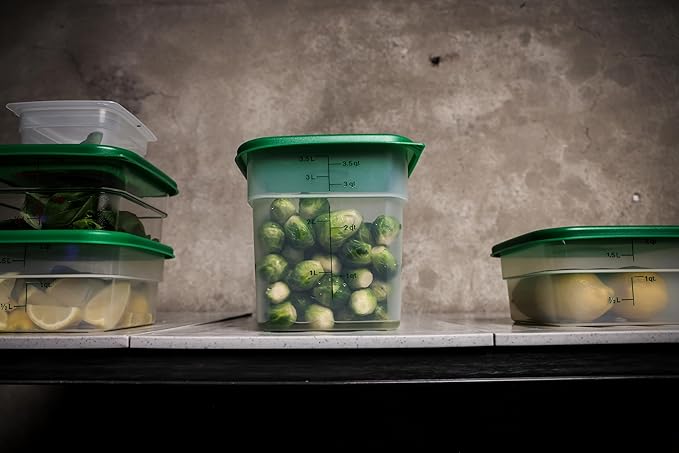 Cambro Food Storage Container with Lid (Microwave Safe and BPA-Free) - 2 Pack - Classic Series Square with Green Lid - 4 QT (Quart) - Commercial Grade for Food Prep (Translucent) - Image 6
