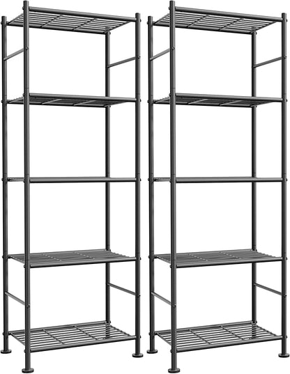 Sakugi Storage Shelves - Set of 2, 5-Tier Metal Shelf Organizer, Space-Saving Garage Shelving with Leveling Feet, Standing Shelves Organizer for Kitchen, Laundry, Pantry (18.4" x 12.6" x 57.4", Black) by Sakugi