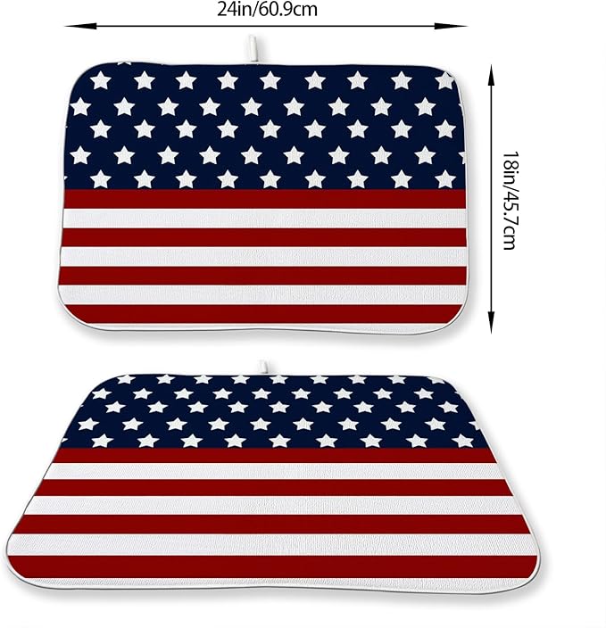 4th of July Dish Drying Mat 18 x 24 Inch Patriotic Red Stripe Navy Blue Stars Drying Mat for Kitchen Counter Absorbent Independence Day Memorial Day Dishes Dry Pad for Drainer Rack Kitchen Fast Dry