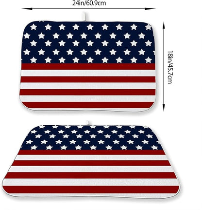 4th of July Dish Drying Mat 18 x 24 Inch Patriotic Red Stripe Navy Blue Stars Drying Mat for Kitchen Counter Absorbent Independence Day Memorial Day Dishes Dry Pad for Drainer Rack Kitchen Fast Dry
