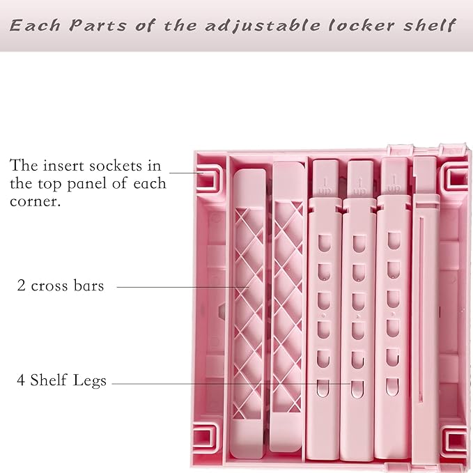 Svartur Locker Shelf Adjustable Height and Width, Pink Locker Organizer for Work, Locker Shelves for School Locker, Stack-able Locker Stand Tools for Gym Locker, Locker Accessories Stuff, Pack of 2