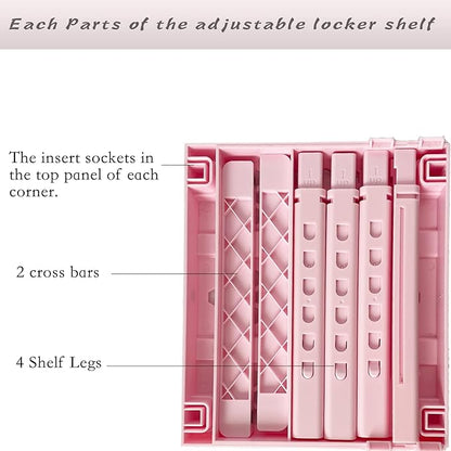 Svartur Locker Shelf Adjustable Height and Width, Pink Locker Organizer for Work, Locker Shelves for School Locker, Stack-able Locker Stand Tools for Gym Locker, Locker Accessories Stuff, Pack of 2