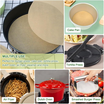 BOYAN 7 Inch Parchment Paper Rounds, Set of 220, Hamburger Patty Paper/Burger Press Paper, Non Stick Small Pre-cut Round Parchment Paper for Cake Pan, Springform Pan, Burger Patty Maker and More