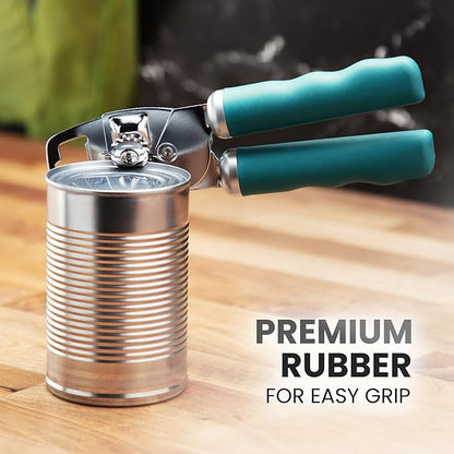 Zulay Kitchen Heavy Duty Stainless Steel Can Opener Manual with Bottle Opener - Rust Proof Manual Can Opener With Turn Knob & Comfy Soft Grip Handles - Emerald - Image 8