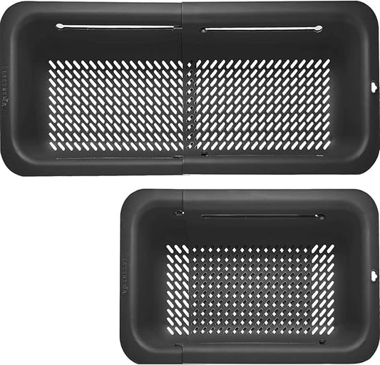LASSHSWA Collapsible Colander for Kitchen, Over the Sink Strainer Basket for Kitchen, Fruit Pasta Food Strainer Expandable Plastic Colander BPA Free (Black) by LASSHSWA
