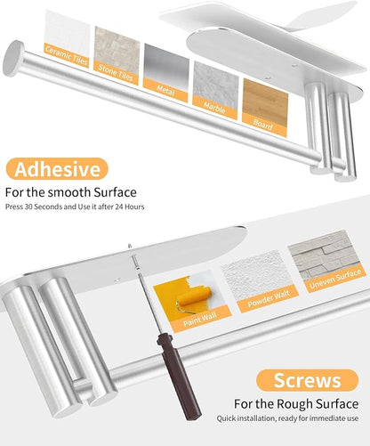 Paper Towel Holder Under Cabinet, 13Inch Self-Adhesive or Wall Paper Towel Holder for Kitchen, Bathroom, RV, Brushed Nickel - Image 5