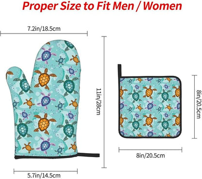 Cute Sea Turtle Beach Oven Mitts and Pot Holders Set Ocean Themed Decorative Heat Resistant Microwave Oven Gloves for BBQ Baking Grilling Cooks Kitchen Decor 3 Piece - Image 4