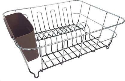Dish Drying Rack & Cutlery Holder 2 Piece Set - Compact Sink-Fitting Dish Drainer with Rubberized Undercoating, Space-Saving Kitchen Organizer for Plates, Cups, Bowls & Utensils in Sink, Bronze Brown by SweetHomeCollection