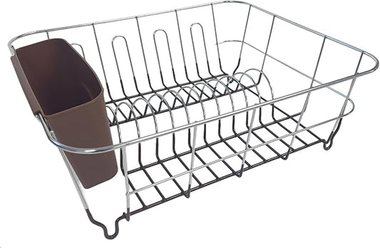 Dish Drying Rack & Cutlery Holder 2 Piece Set - Compact Sink-Fitting Dish Drainer with Rubberized Undercoating, Space-Saving Kitchen Organizer for Plates, Cups, Bowls & Utensils in Sink, Bronze Brown by SweetHomeCollection