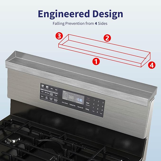 IIIOIIIA Stove Top Magnetic Shelf for Kitchen Organization, 30" Magnetic Spice Rack Over the Stove, 4" Deep Spice Organizer With Border All Around, Brushed Stainless, Silver - Image 4