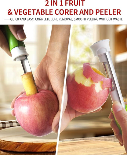 2 in 1 Apple Corer and Peeler Tool, Fruit Vegetable Corer and Peeler Tool Stainless Steel Apple Peeler Apple Corer Remover Tool Multifunction Corer Tool for Vegetable Fruit Kitchen Gadget (Blue)