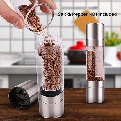 Mixoo Salt and Pepper Grinder - 2 in 1 Manual Stainless Steel Salt Pepper Mill Herb Spice Grinder Shakers Refillable with Adjustable Coarseness Ceramic Rotor and Dual Clear Acrylic Chamber - Image 4