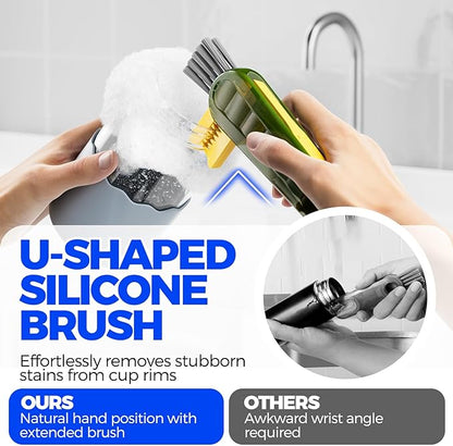 6 Pack Holikme 4 in 1 Cup Lid Cleaning Brush Set with 3 Straws, Multifunctional Bottle Brush, Silicone Cup Lid Gap Cleaner, Durable Bristle Crevice Cleaning Brush, Olive - Image 2