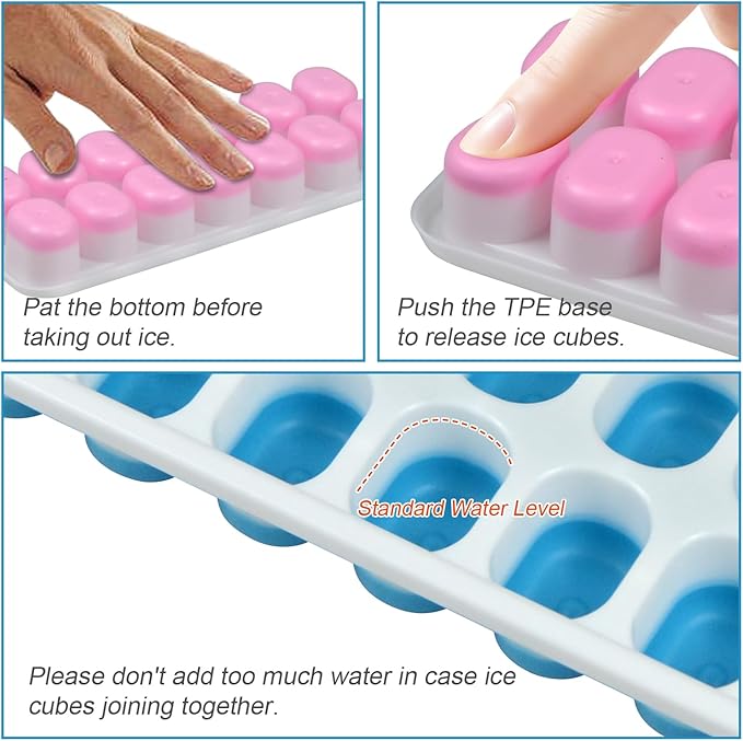 Ice Cube Tray with Lid, Easy-Release, Flexible, Ice Cube Tray, Spill-Resistant, for Freezer, Cocktail, Drinks, Coffee, 2 Pack 28 Pcs, Green, 1.1x2.8x7.2 in - Image 8